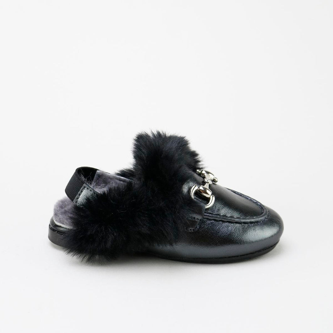 black fur shoes