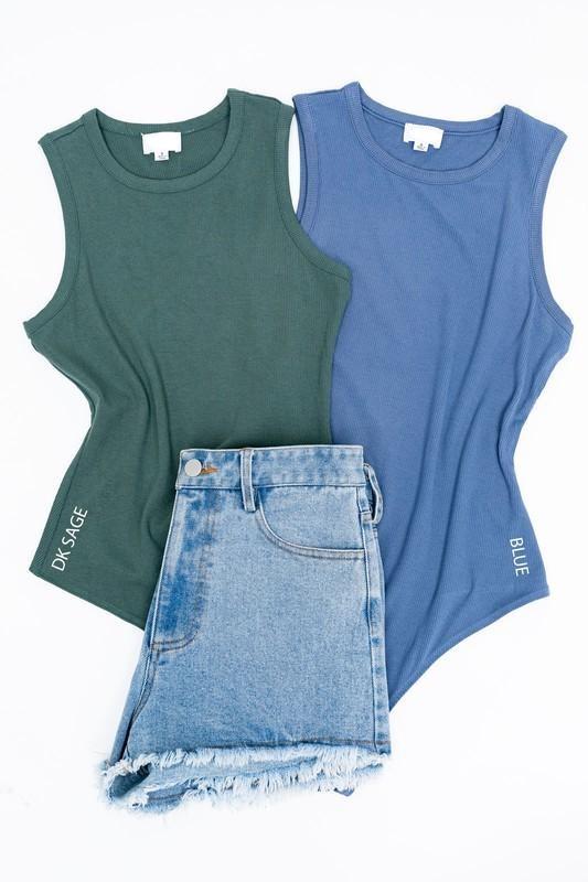 Round Neck Sleeveless Bodysuit - Dark. Sage