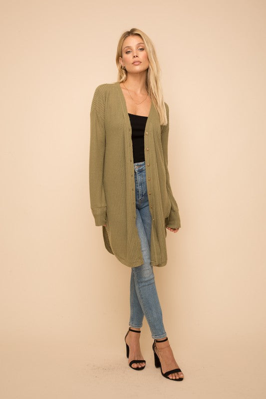 Brushed Thermal Longline Cardigan - Sage