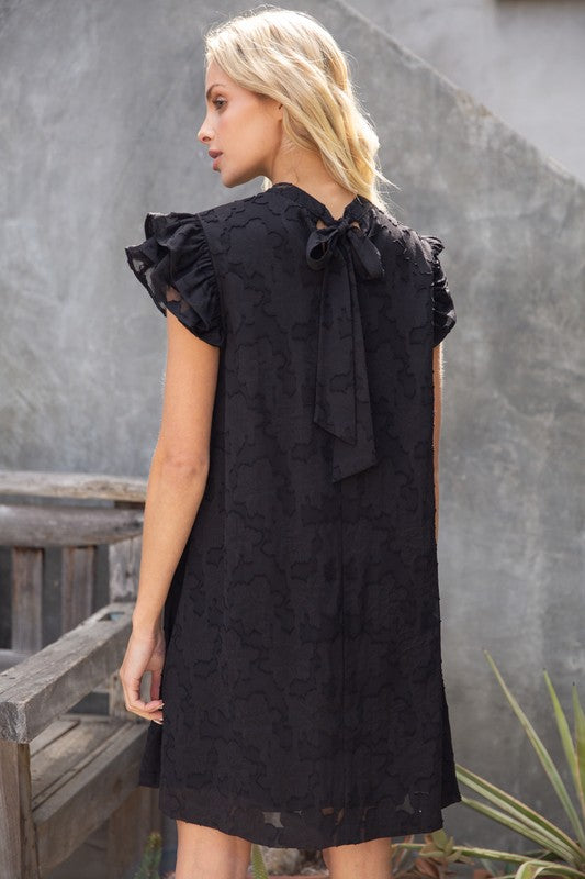 Amina Ruffle Sleeve Burnout Dress