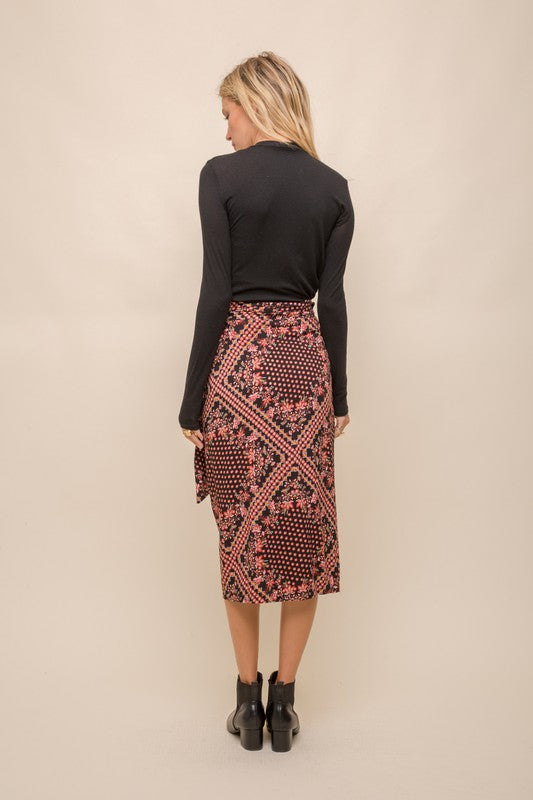 Scarf Printed Tie Waist Wrap Skirt