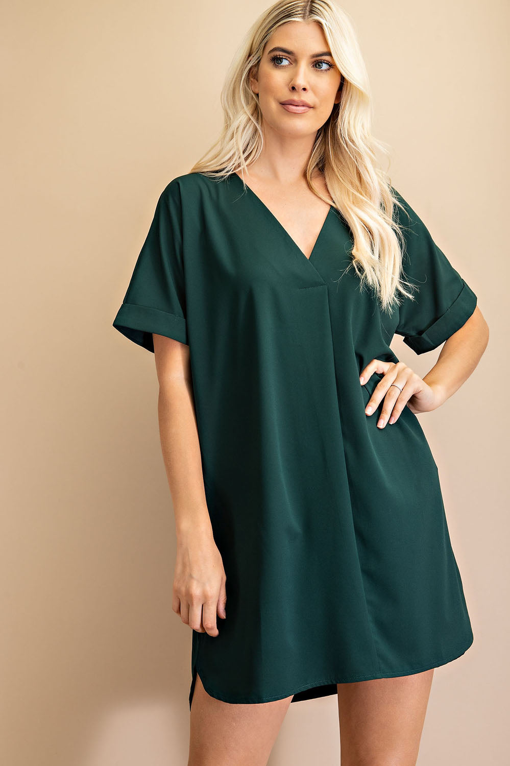 V-Neck Dress - Hunter Green