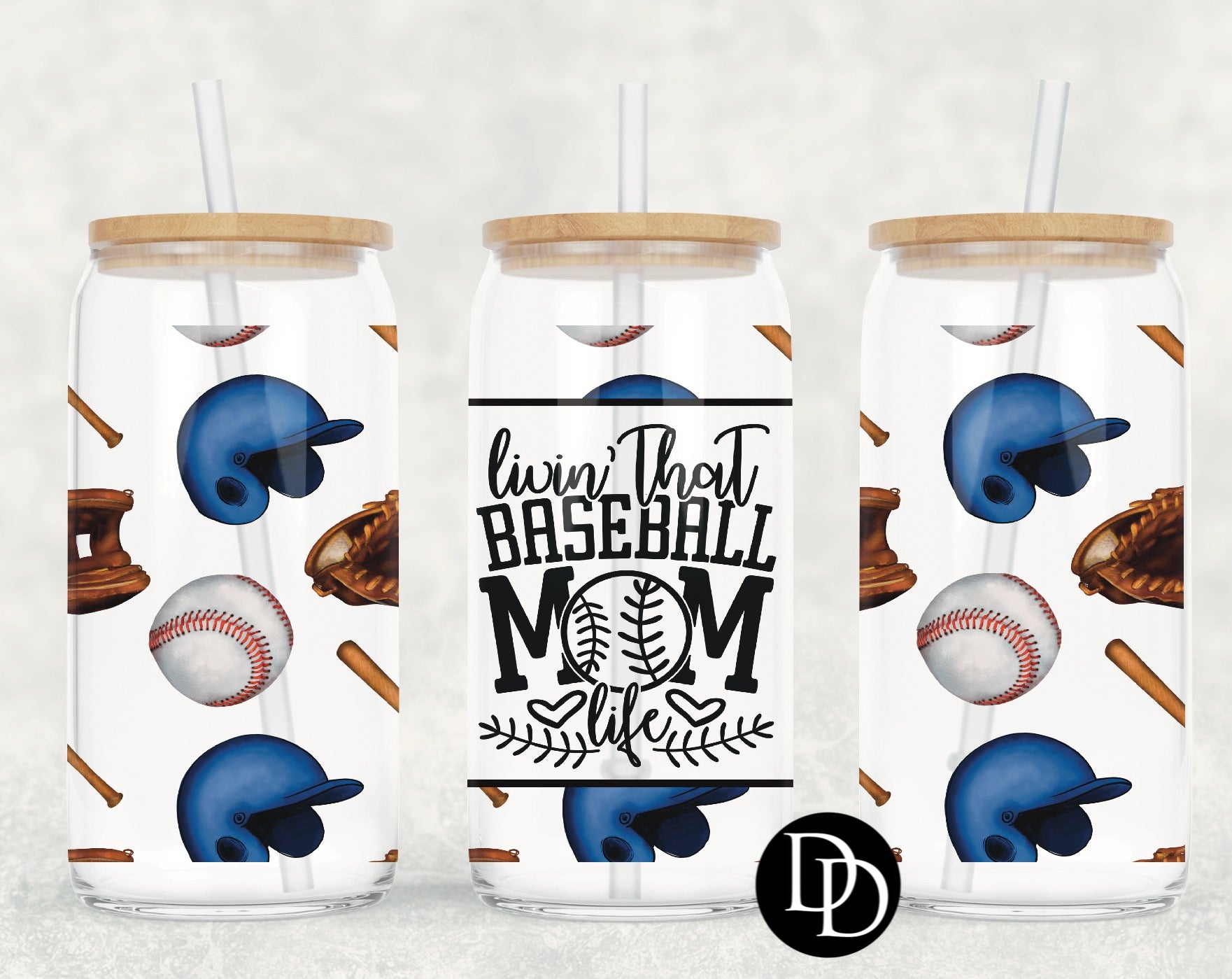Livin That Baseball Mom Life Balls, Bats, Mitts UV DTF Cup Wrap