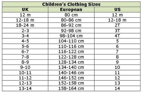 children size us