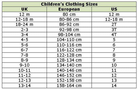 kids eu size to us