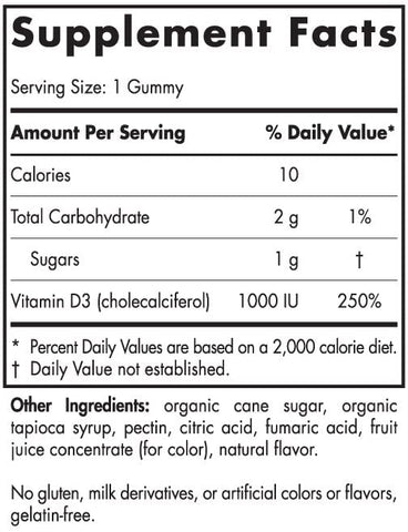 Nordic Naturals Vitamin D3 Gummies Bone Immune Health Support Wild Berry Supplement Nutrition Label Facts