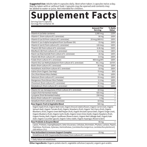 Garden Of Life Vitamin Code Men Supplement Nutrition Label Facts