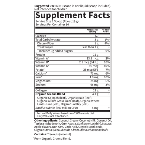 Garden Of Life Collagen Greens Beauty Supplement Facts Nutrition Label