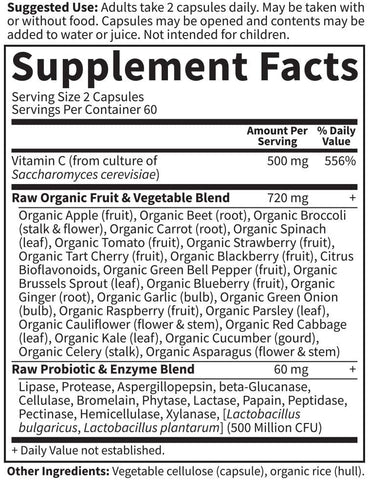 GOL Garden Of Life RAw Vitamin Code C Nutrition Label Facts
