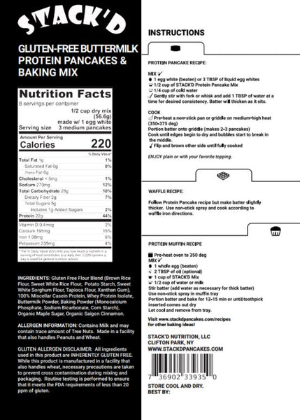 Stack'd stacked stackd protein pancake mix gluten free nutrition label facts