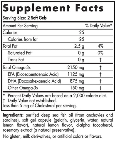 Nordic Naturals Fish Oil Pro Omega 2000 High Potency EPA DHA Supplement Nutrition Label Facts