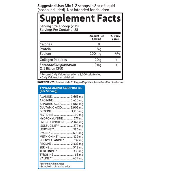 Garden of Life Collagen Peptides Unflavored Nutrition Fact Supplemental Ingredients
