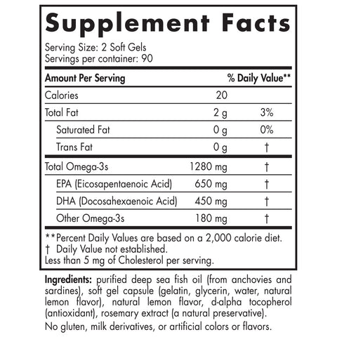 Nordic Natural Pro Omega Fish Oil EPA DHA Supplement Nutrition Label Facts