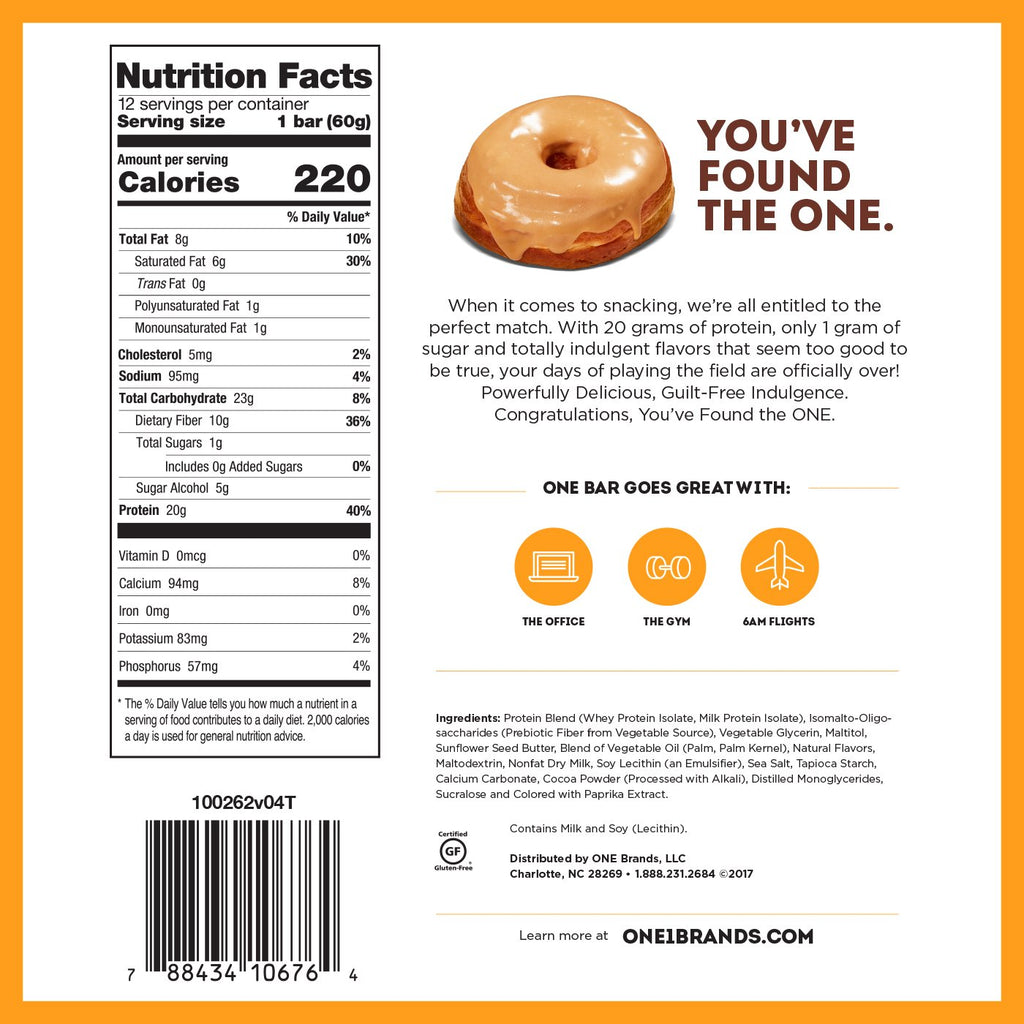 one bar maple glazed doughnut nutrition facts info label