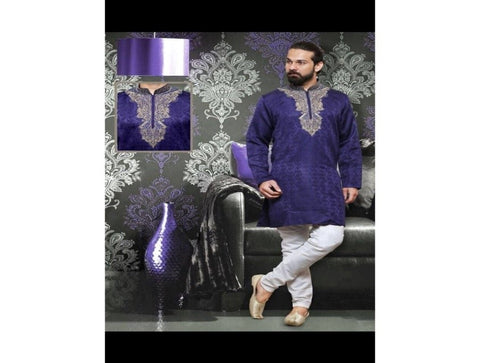 Purple and white kurta pajama set