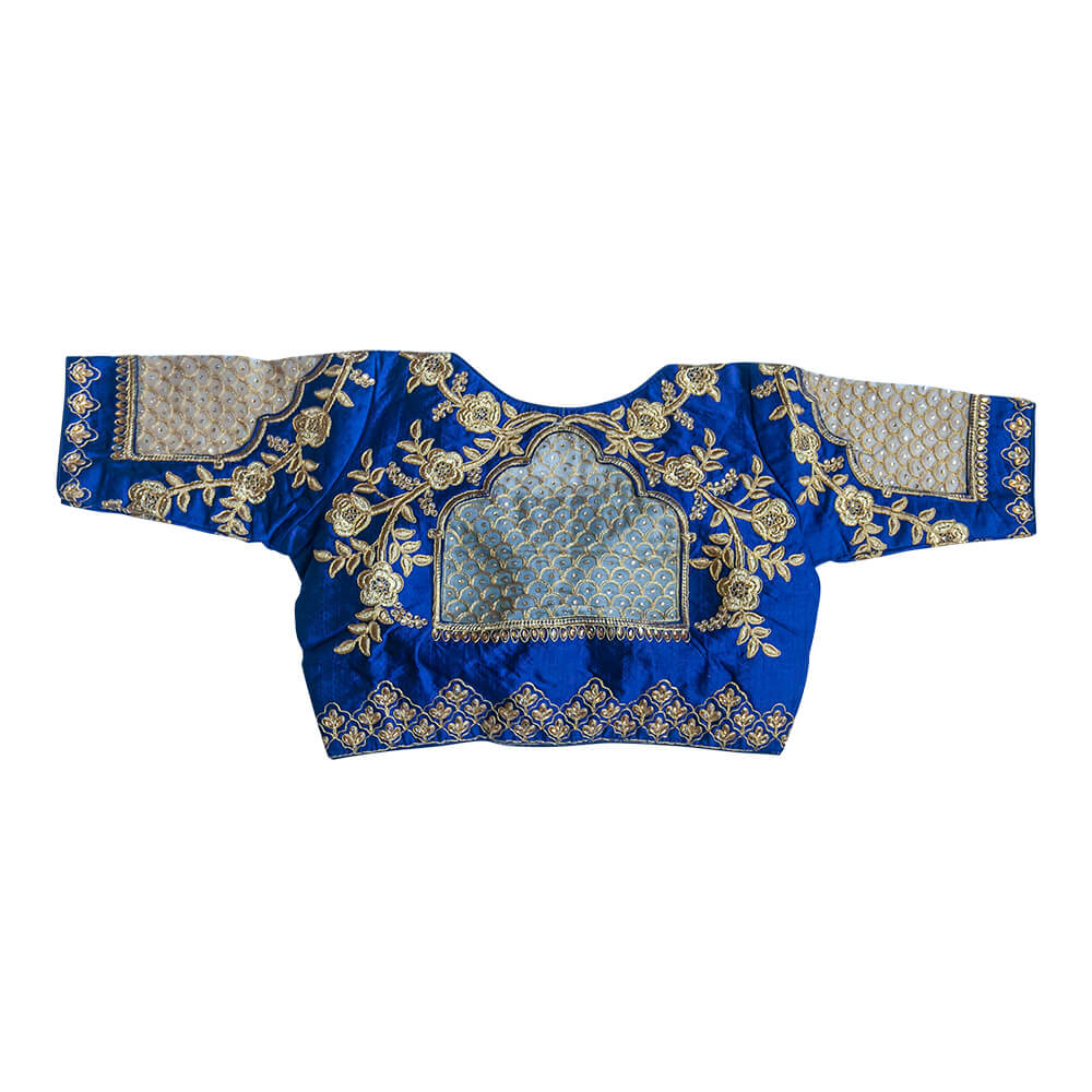Readymade Saree Blouse with Scallop shaped Embroidery - Royal Blue ...