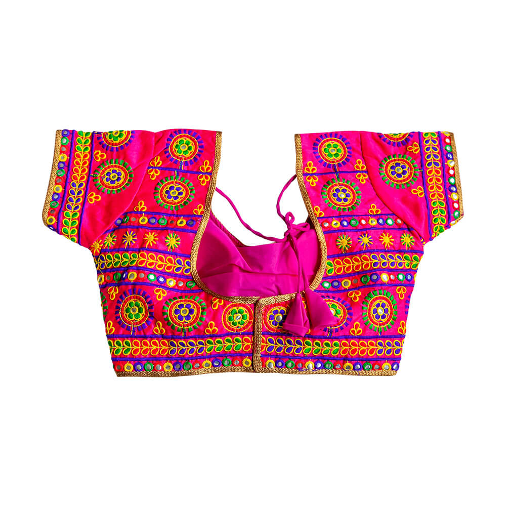 Kutchi work readymade saree Blouse - Hot Pink | | Chiro's By Jigyasa