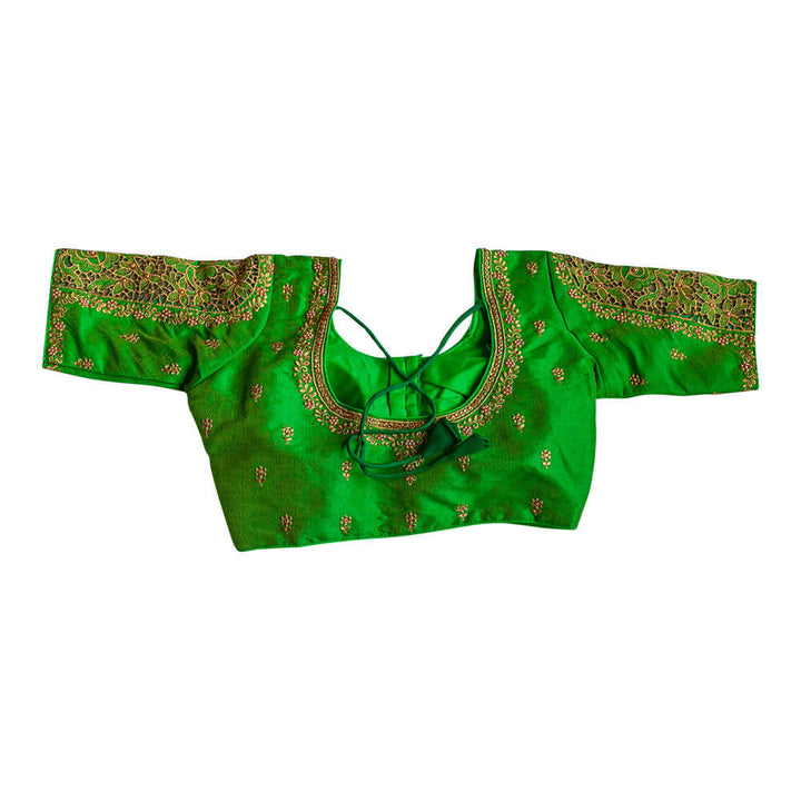 Bead work accented long sleeve saree Blouse - Green | | Chiro's By Jigyasa