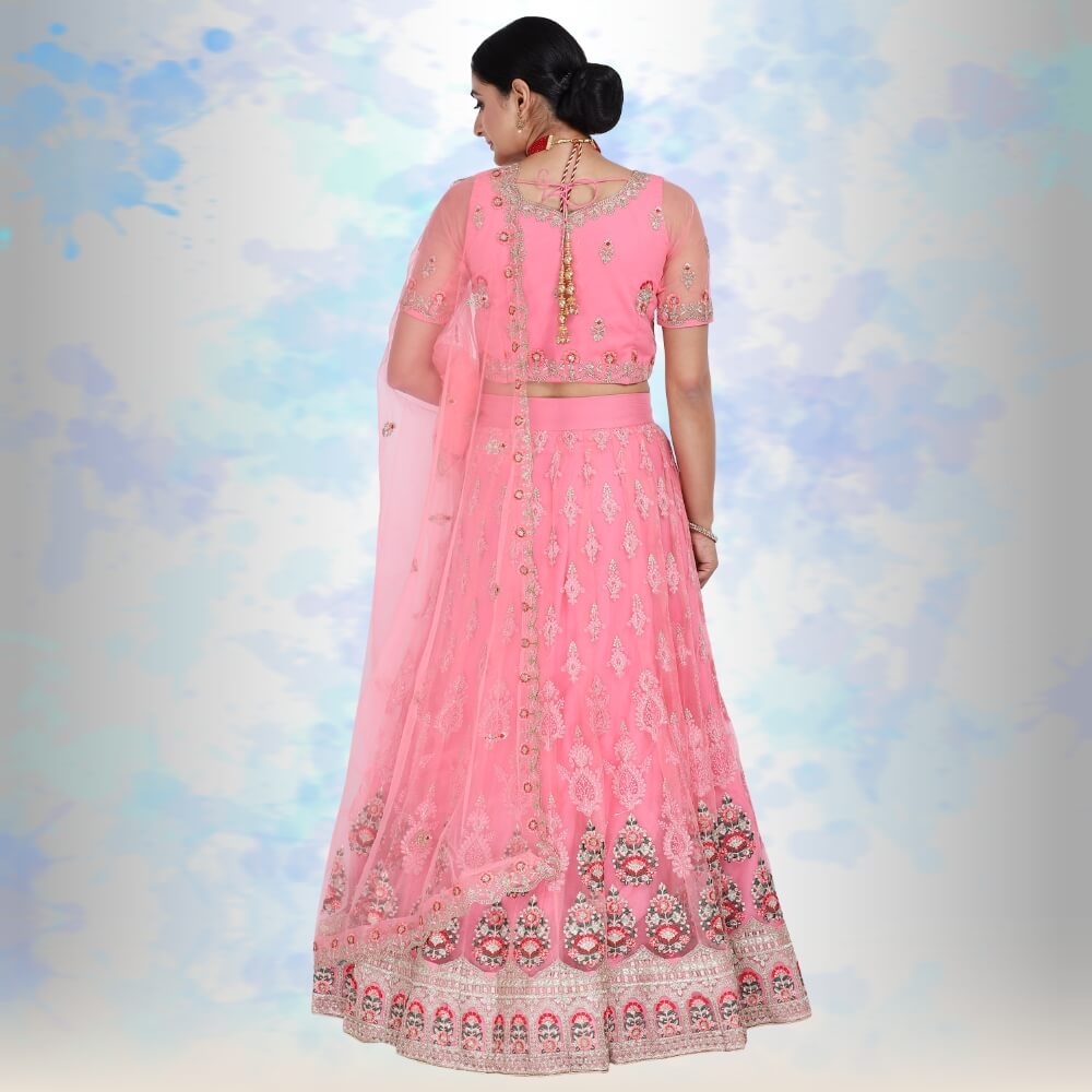 Pink pure net Lehenga Choli with multicolor embroidery | | Chiro's By  Jigyasa