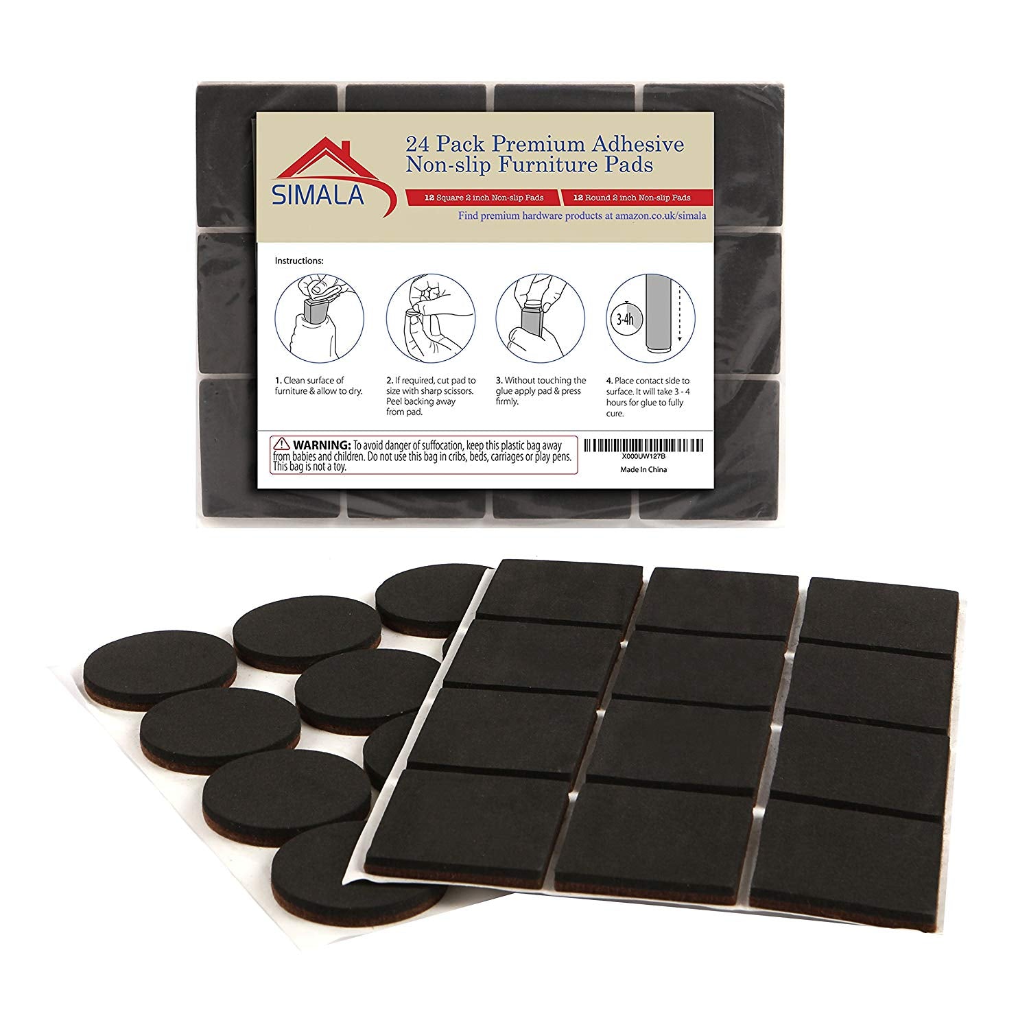 Non Slip Furniture Pads 24 Pack 12 Square 12 Round 2 Inch