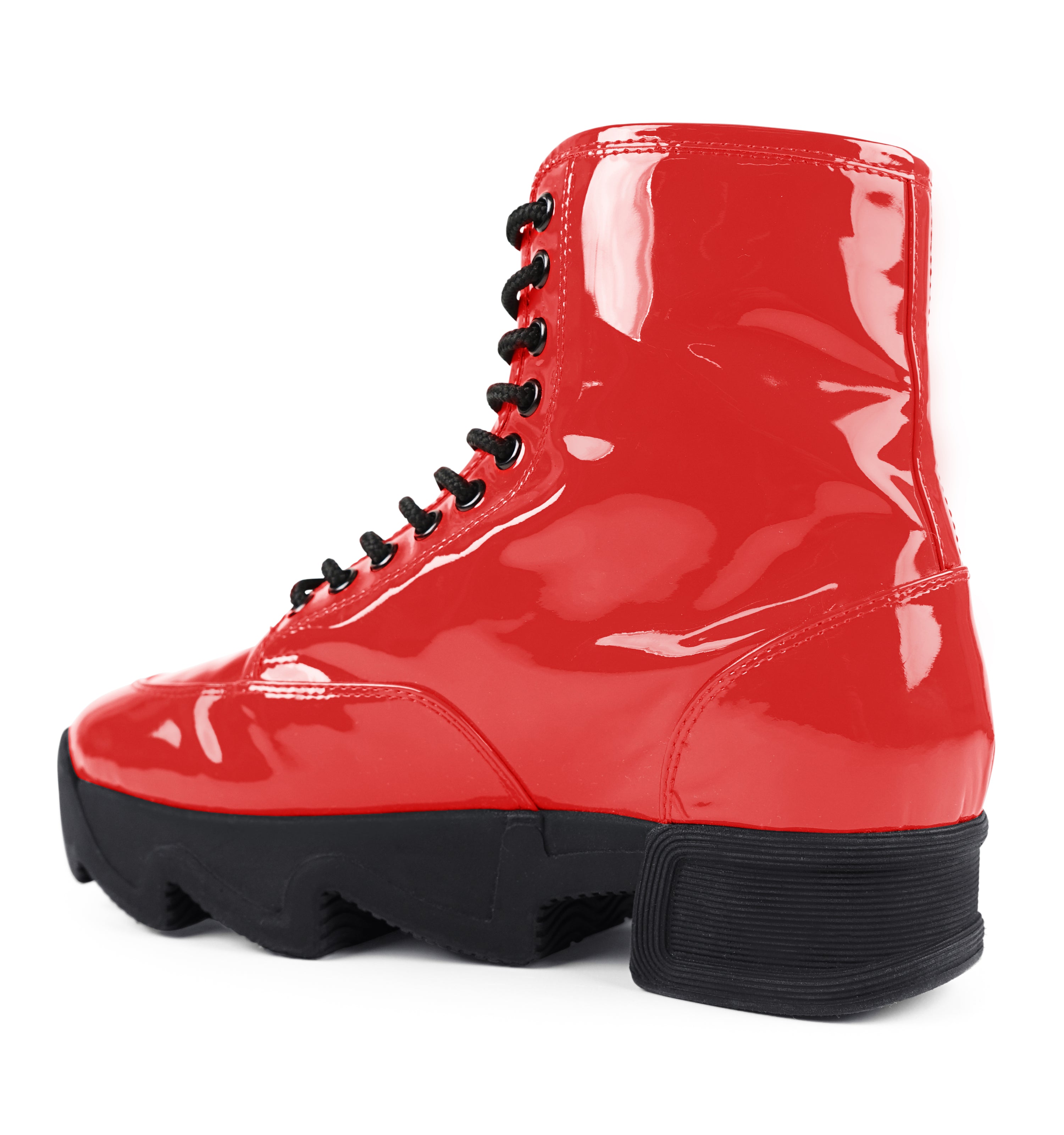 red leather patent boots