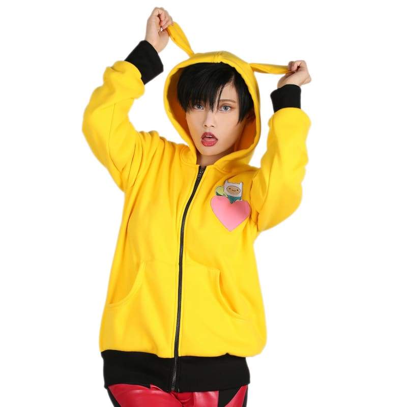 xcoser adventure time hoodie yellow zipup hooded sweatshirt anime cosplay  costume