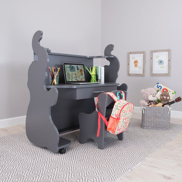 Mobile Height-Adjustable Desk Elephant Grey with Chair ...