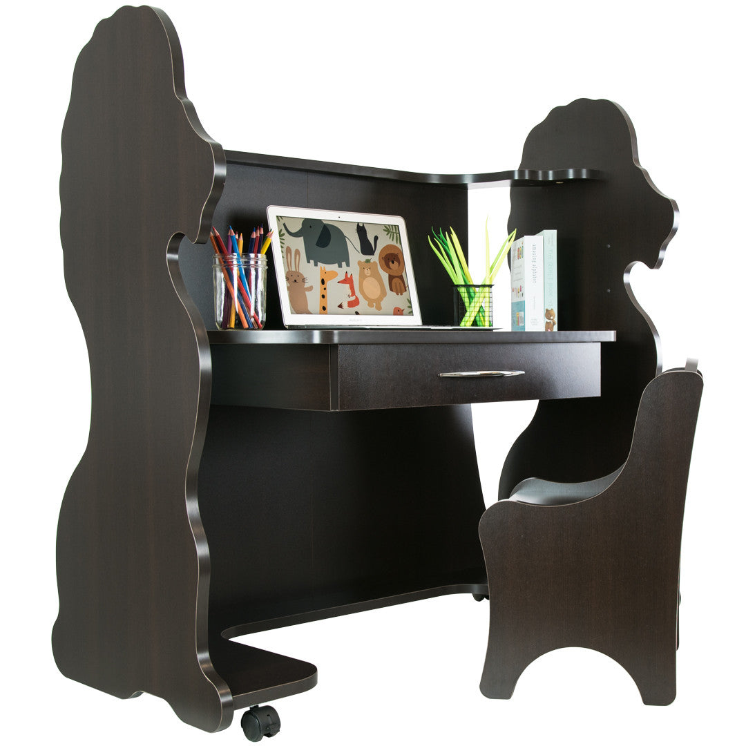Mobile Height Adjustable Desk Lion Espresso Wenge With Chair Ace