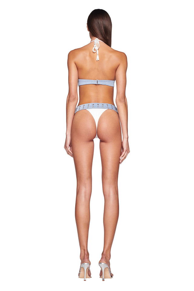 DARRAH BIKINI BOTTOM - WHITE : DENIM BLUE