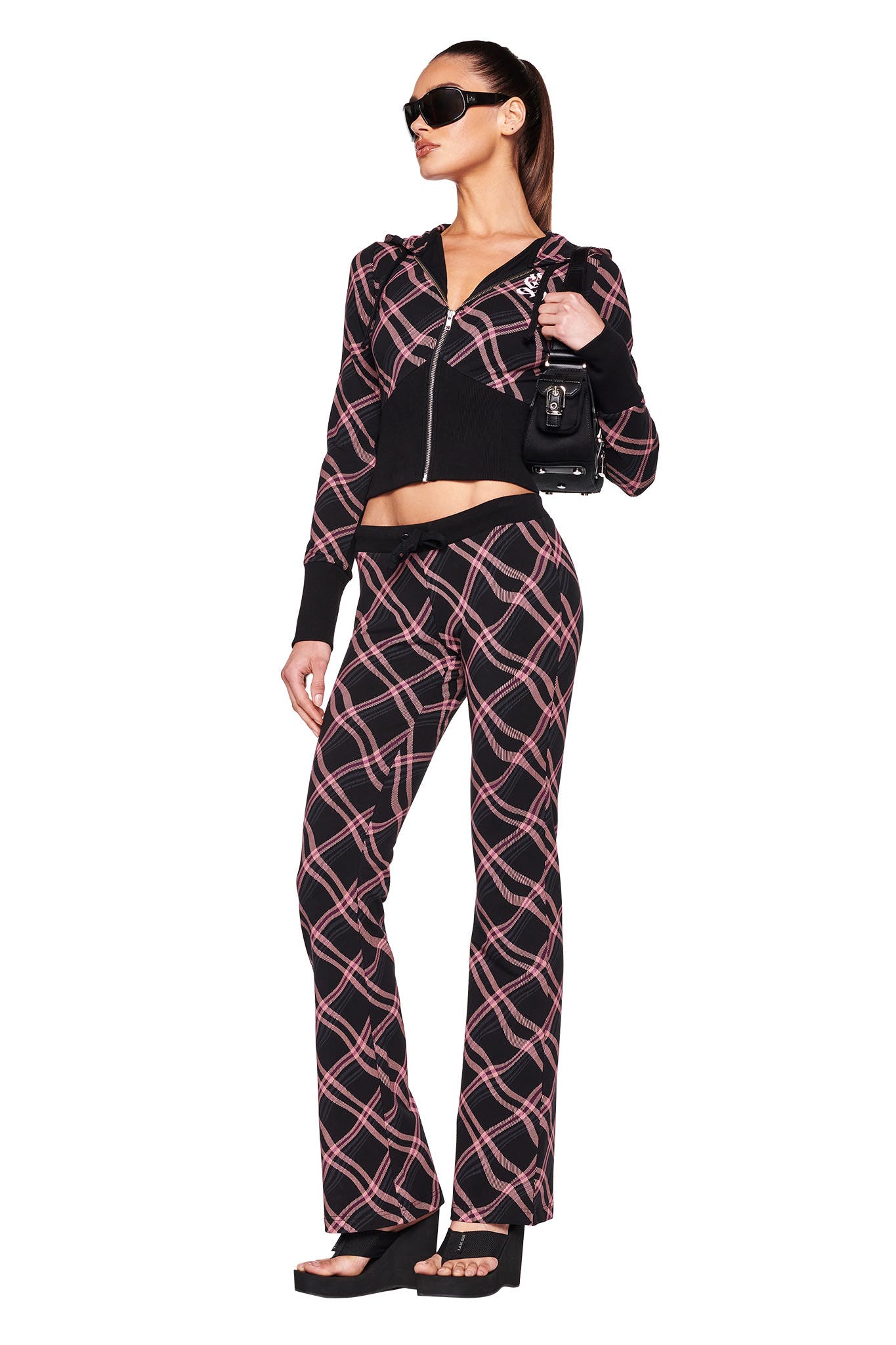 PAMELA PANT - BLACK - WARPED PLAID