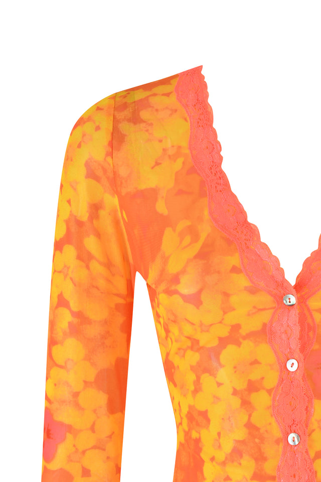 TASHI TOP - ORANGE : NEON FLORAL