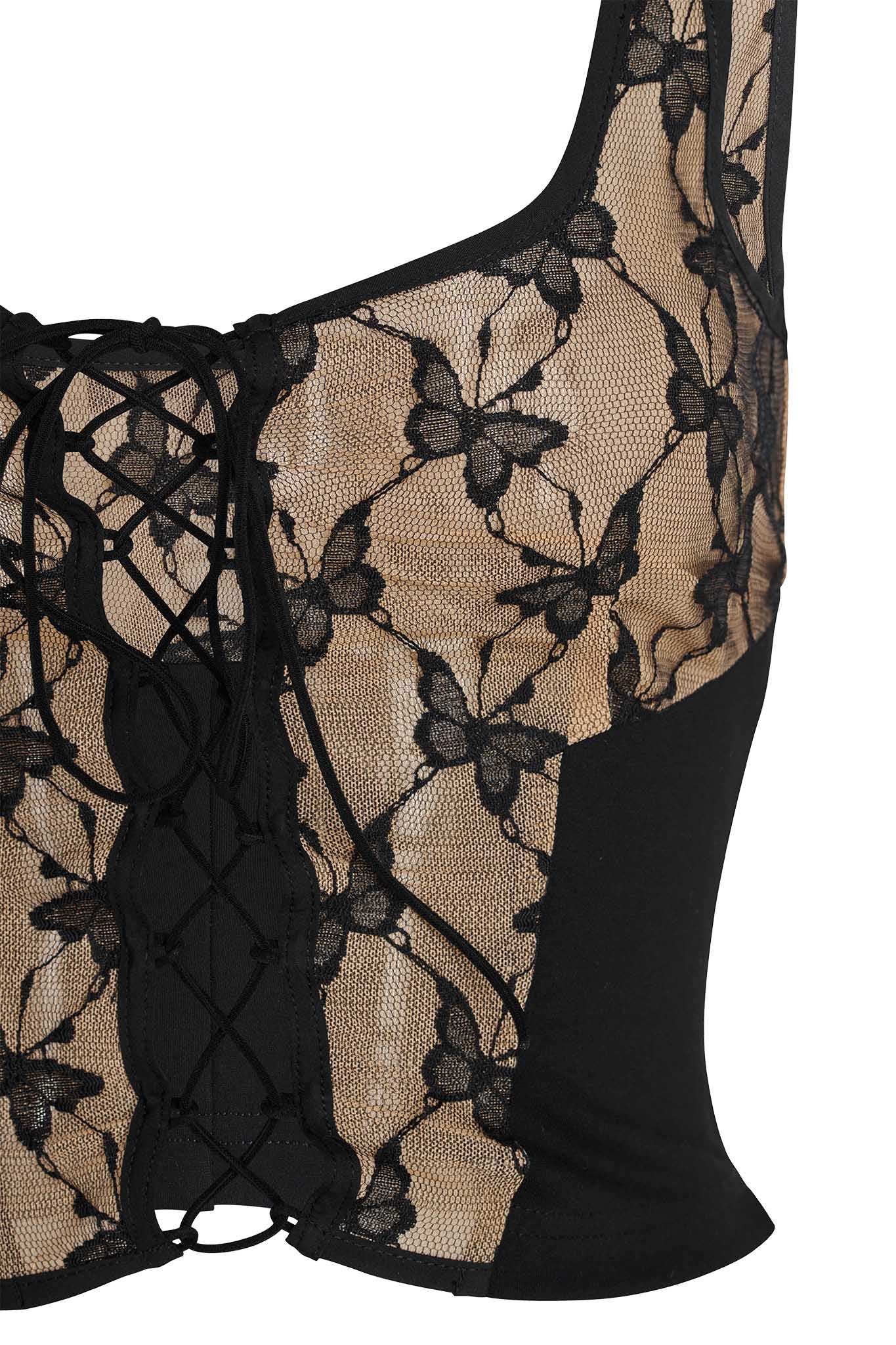 MERULA CORSET - BLACK BUTTERFLY LACE