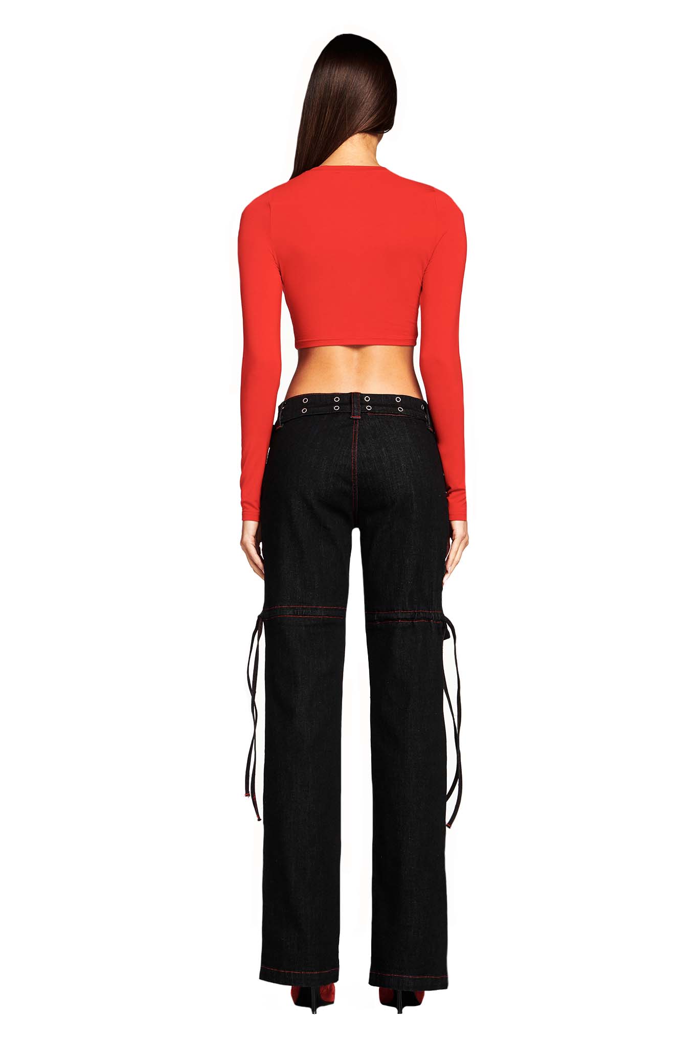 NAIMA CARGO PANT - BLACK WITH RED