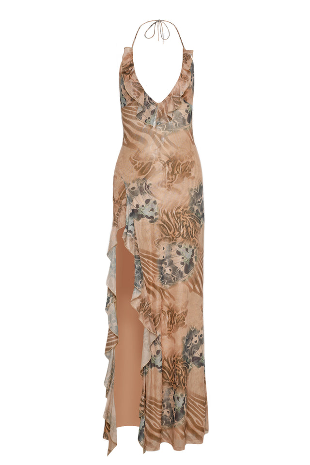 KIERRA MAXI DRESS - TAN BUTTERFLY