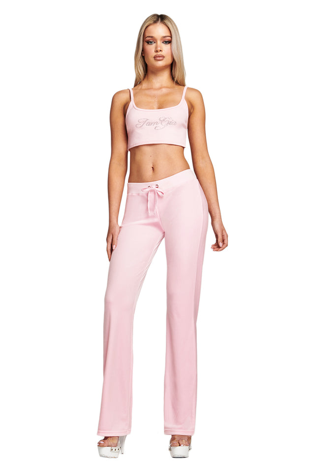 KAMERON VELOUR TRACKPANT - BABY PINK