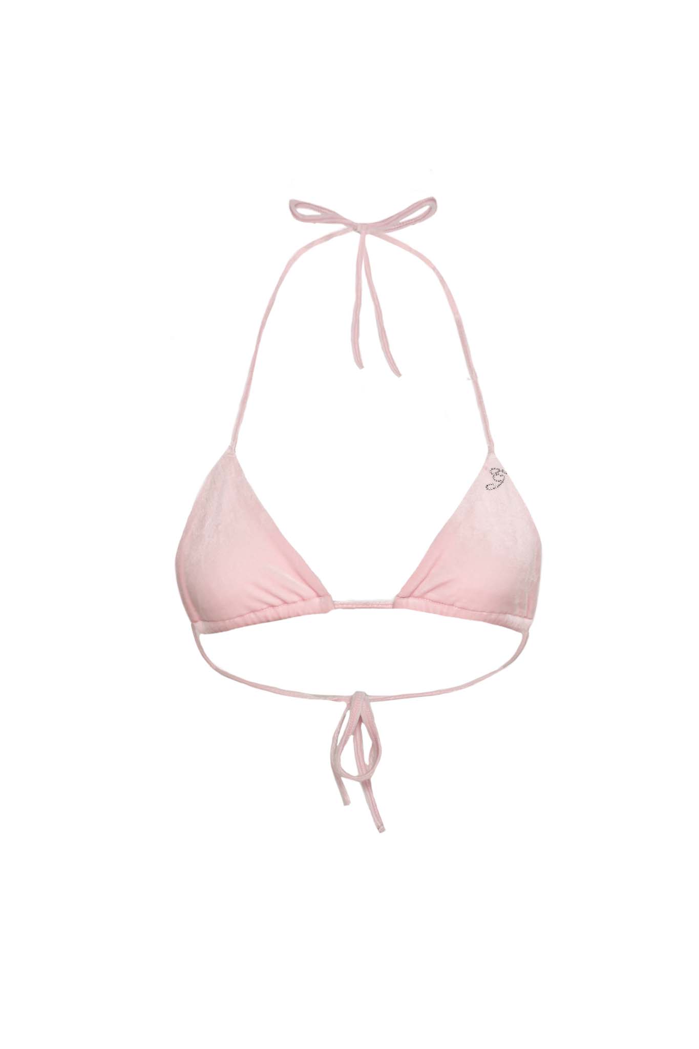 KAMERON VELOUR BIKINI TOP - BABY PINK