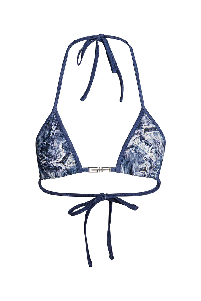 AVA BIKINI TOP - BLUE : DENIM PRINT