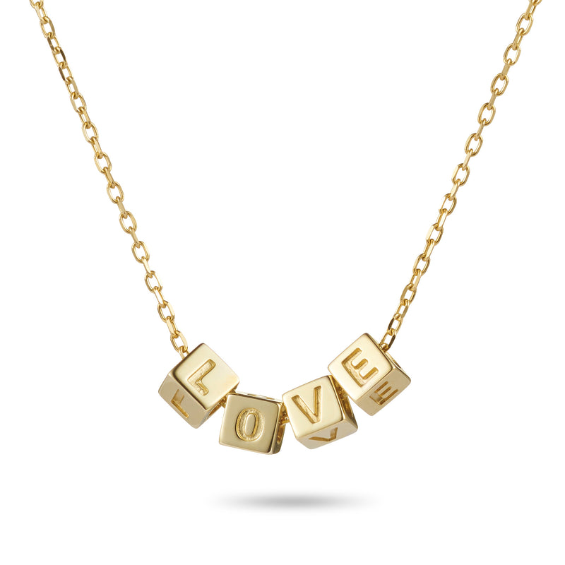 4 Cube Initial Necklace in Yellow Gold – Luke Rose Jewellery
