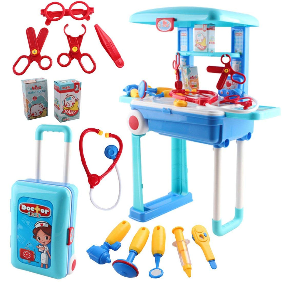 Toyshine Deluxe Doctor Set Convertible Suitcase Portable Role Play Toy Set with Accessories