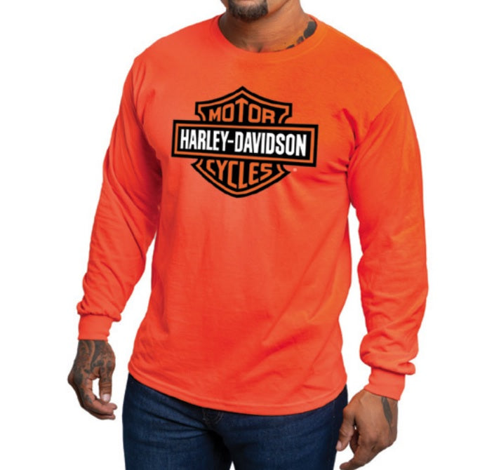 Harley Davidson™ Mens Bar And Shield Long Sleeve Safety Orange