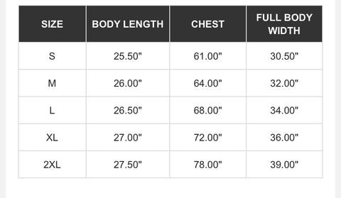 Women’s vneck size chart 