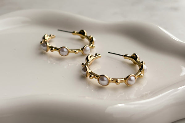 Gold Pearl Hoop Earrings | Uncommon James