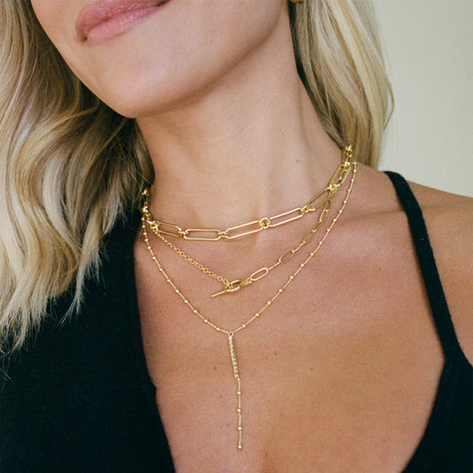 Gold Paperclip Necklace with Blush Enamel Heart Pendant Necklace | Women's Jewelry by Uncommon James