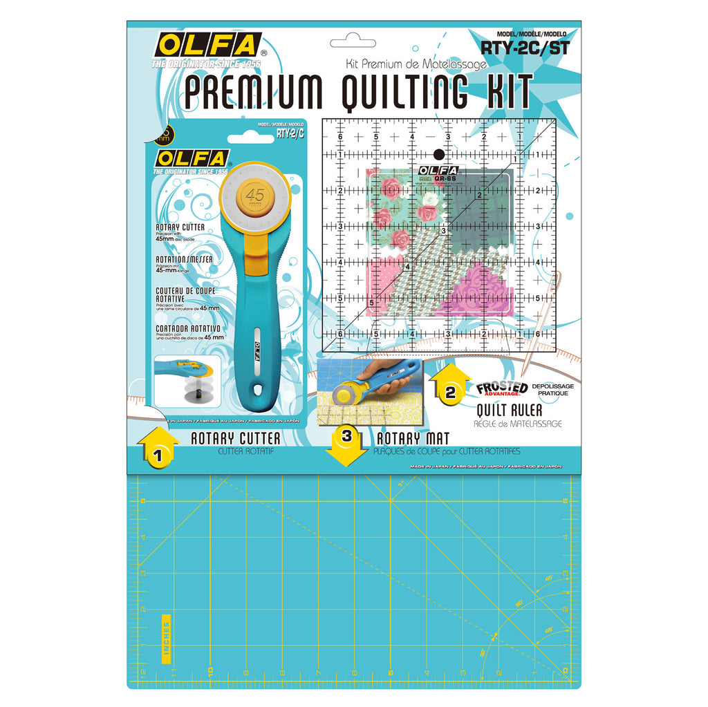 Aqua Premium Quilting Set Rotary Cutter Ruler Mat Vera Fabrics