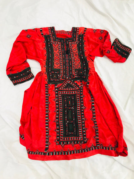 Vintage Traditional Balochi Hand-Embroidered Satin Dress. Up to L