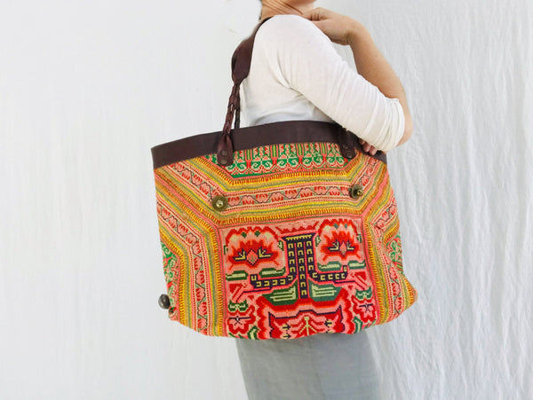 Vintage Hmong Bag from Thailand. Embroidered Applique.