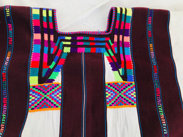 Vintage Oxchuc Mexican Huipil. Vibrant Mayan Textile