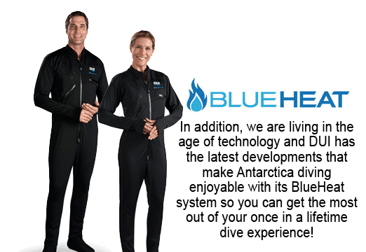 DUI BlueHeat headed drysuit undergarments for diving Antarctica