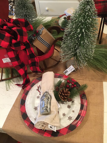 buffalo check table setting with bottlebrush tread red sleigh