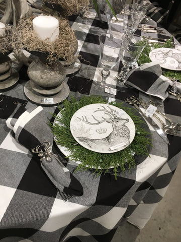 Black and white buffalo check christmas tabletop display